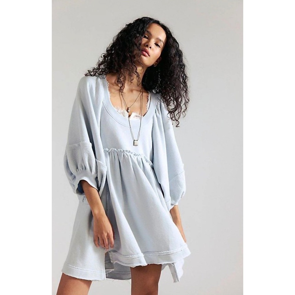 Free People Sunchild Babydoll Tunic in Blue Smoke Size S